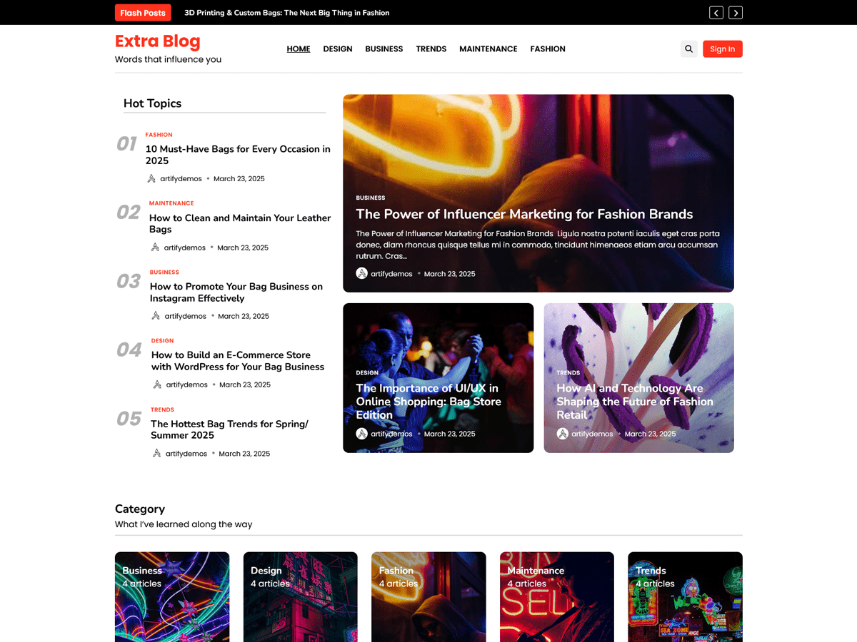 Extra Blog - Wordpress Theme