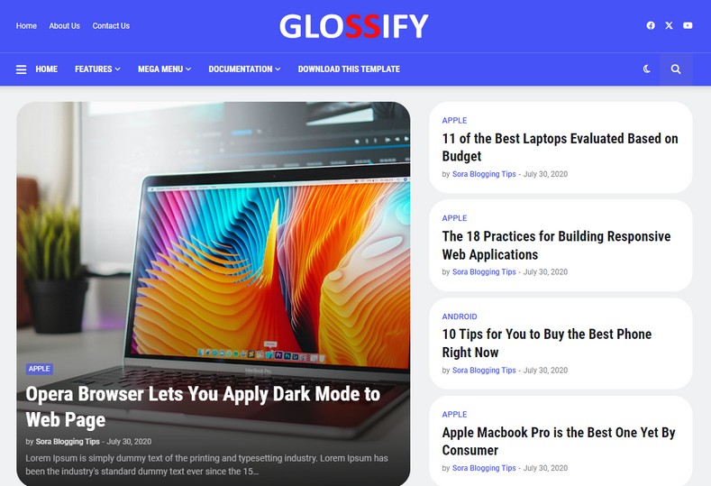Glossify Blogger Template