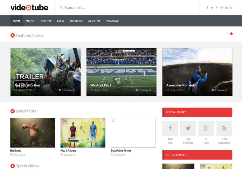 VideoTube Responsive Blogger Template