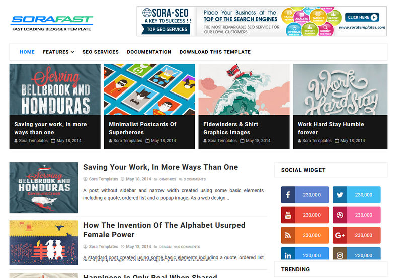 Sora Fast Loading Blogger Template